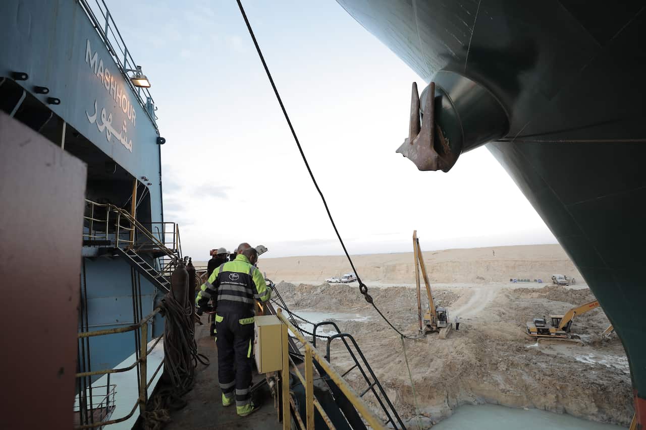 The Ever Given container ship aground in the Suez Canal, Egypt, 28 March 2021. 