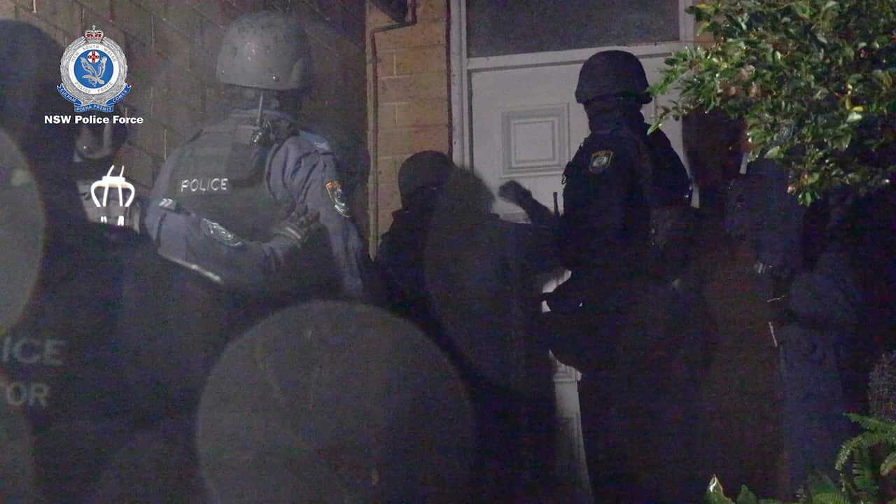 Police searched homes at Sutherland, Caringbah, Brighton Le-Sands, Banksia and Marrickville on Wednesday.