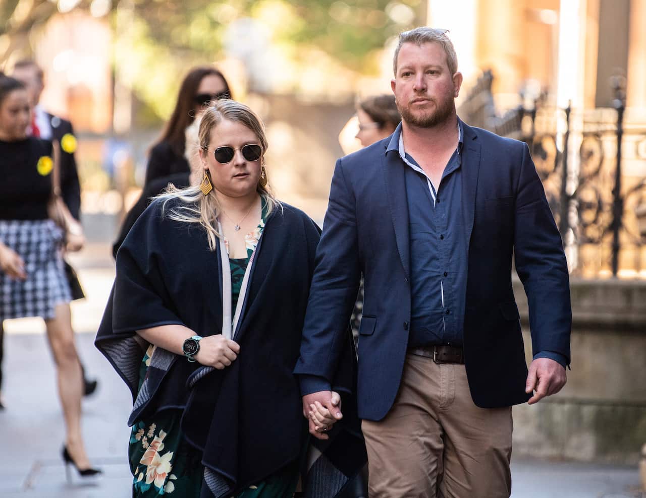 Emily Dunn (L), sister of victim Michaela Dunn, arrives at NSW Supreme Court, in Sydney, 14 May 2021.