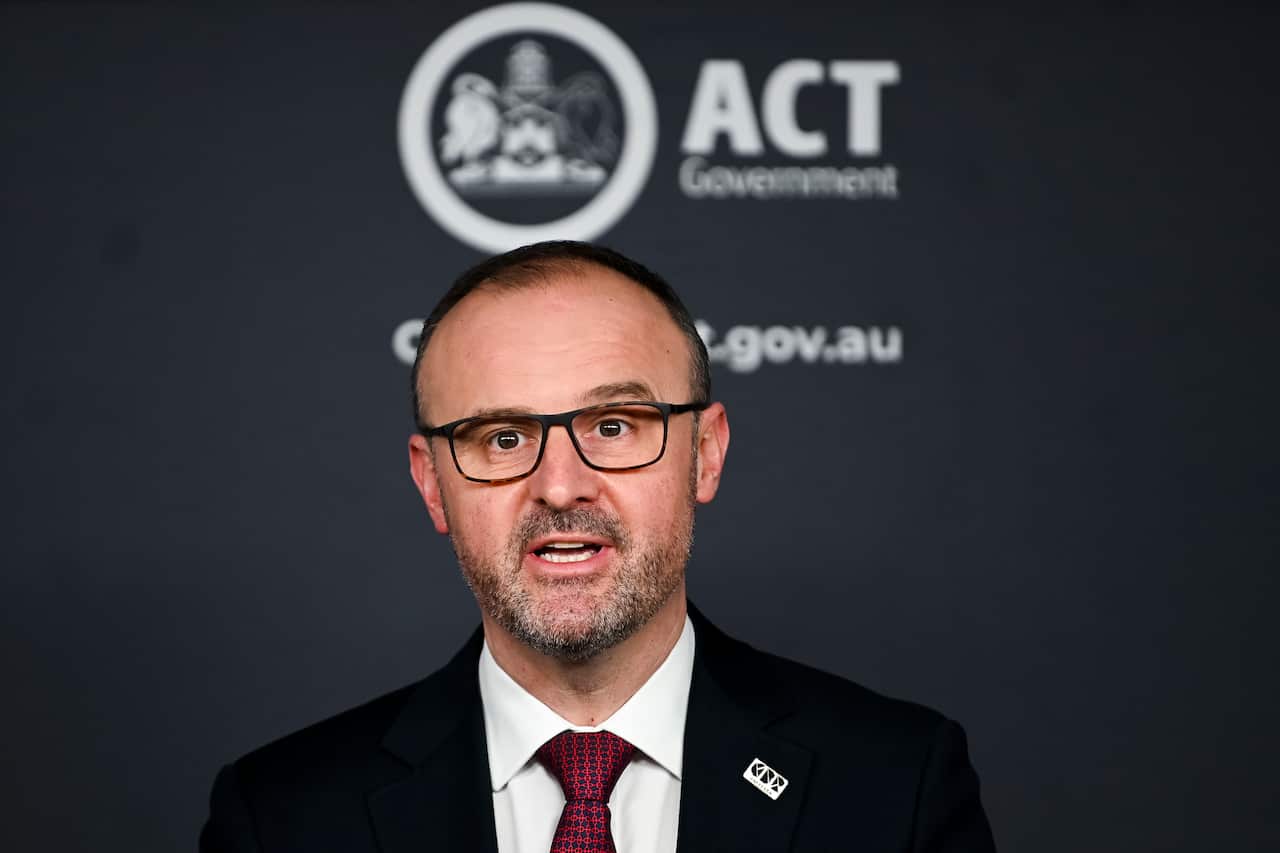 ACT Chief Minister Andrew Barr speaks to the media during a COVID-19 update in Canberra, Tuesday, September 14, 2021.