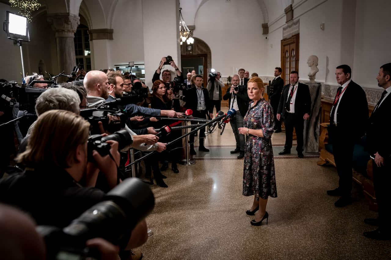 Former Danish migration minister Inger Stojberg leaves the parliament at Christiansborg Castle after having been expelled after being impeached, in Copenhagen, Denmark.