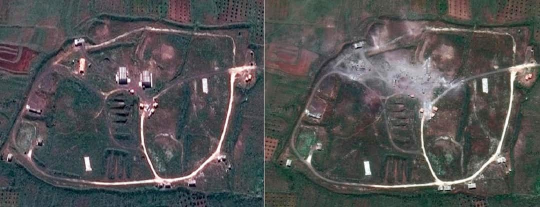 The Him Shinshar Chemical Weapons Storage Facility in Syria on April 13 and April 14.