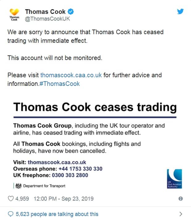 Thomas Cook Bankrupt