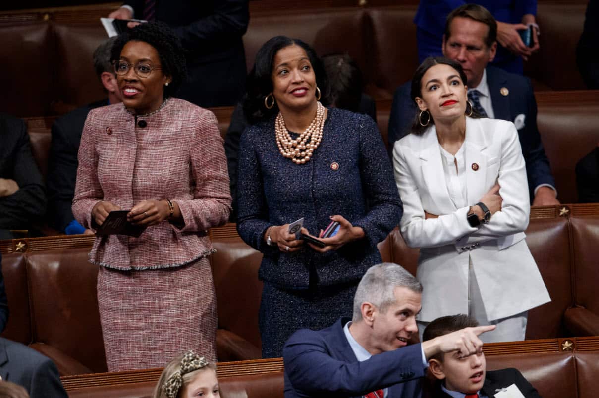 Democratic Representative Alexandria Ocasio-Cortez and Jahana Hayes and Lauren Underwood during the opening session of the 116th Congress