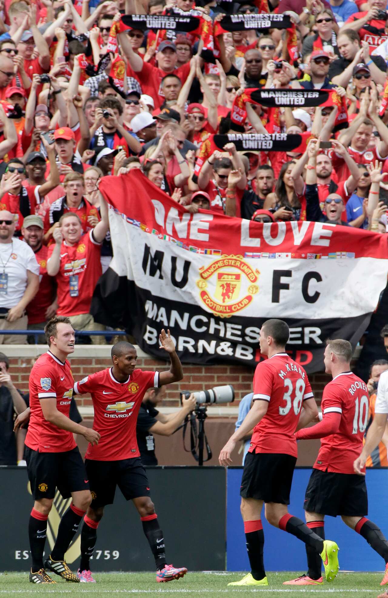 Manchester United celebrates a goal against Real Madrid  during the Guinness International Champions Cup at Michigan Stadium