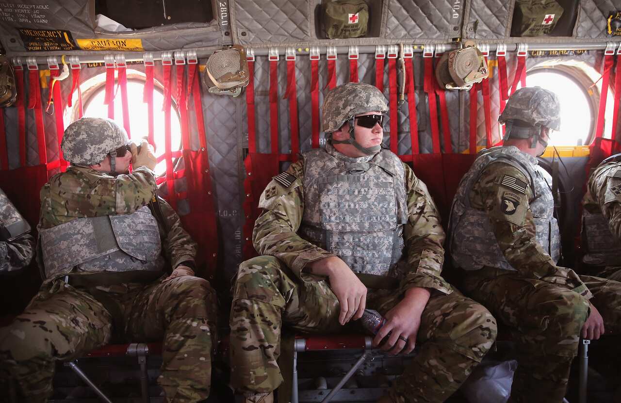 US soldiers on a helicopter flight in Afghanistan.