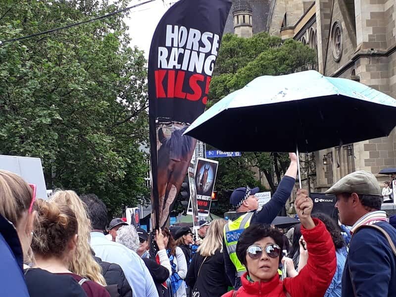 Animal activists hold a protest in Melbourne.