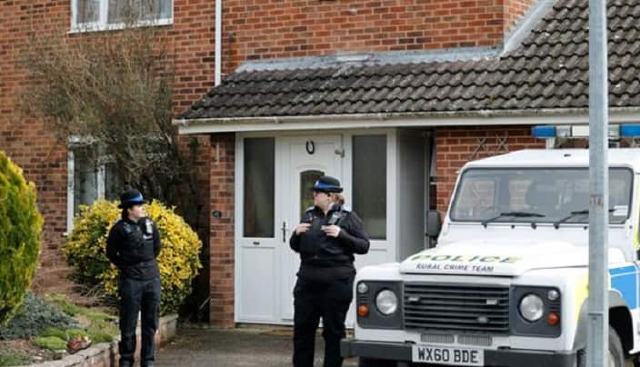 Police outside the Salisbury house of Sergei Skripal.