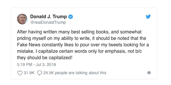 Donald Trump's original tweet before the message was deleted.