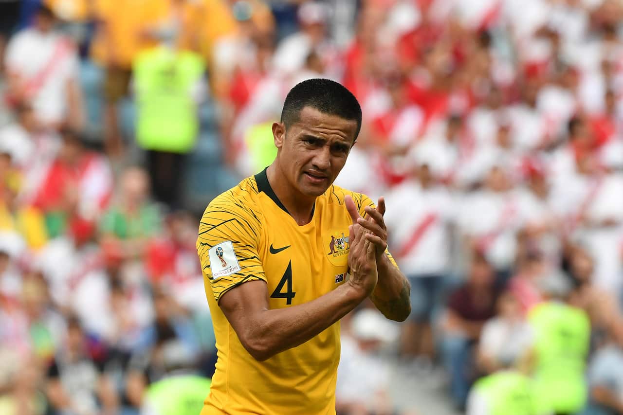 Tim Cahill during Australia's final World Cup group match against Peru.