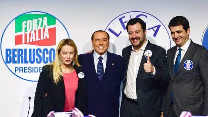 Silvio Berluconi's (second from left) Forza Italia party is one of many right wing parties in Europe gaining popularity.