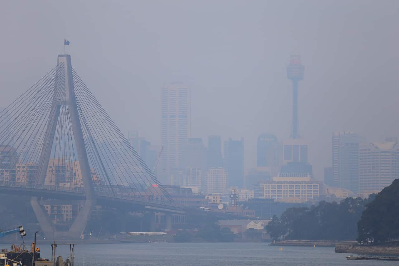 Smoke haze drifts over the CBD in Sydney.