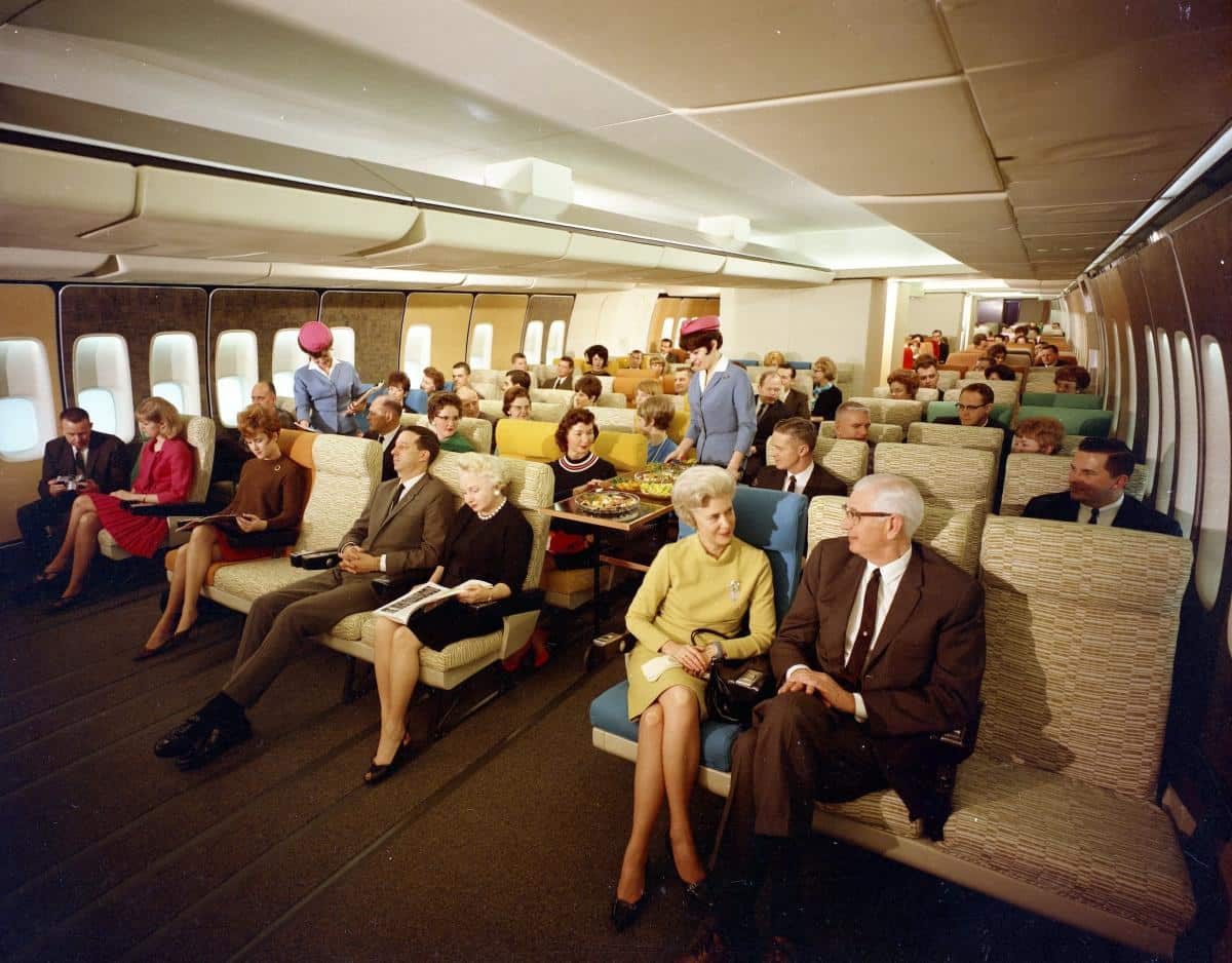 A full scale mockup of the proposed 747 economy cabin. (Source: Boeing)