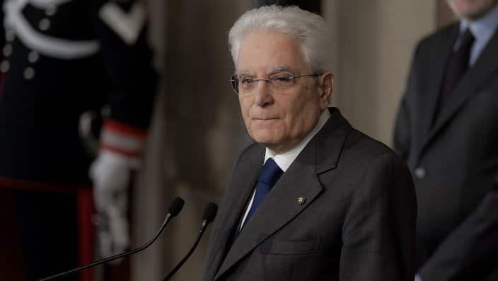 Sergio Mattarella, Italy's president, speaks at a news conference following meetings with political parties at the Quirinale Palace on April 13, 2018.