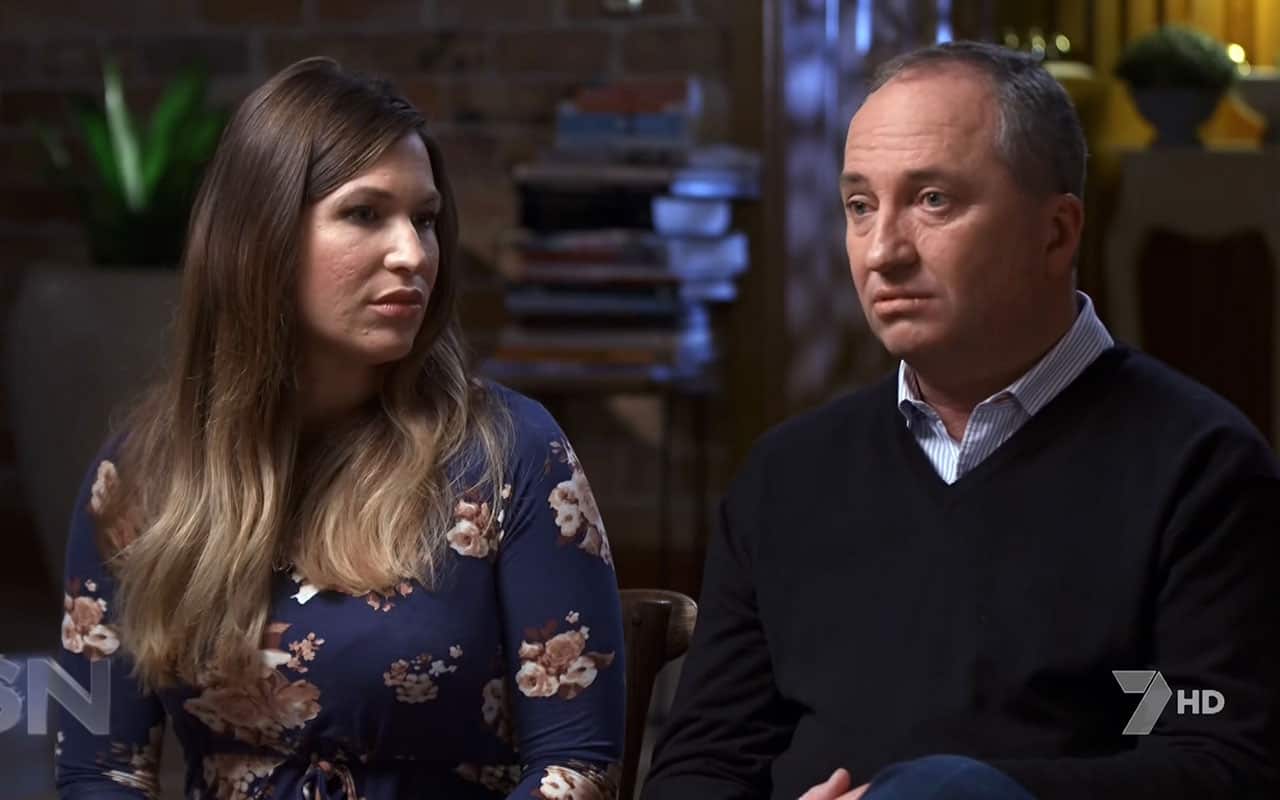 A screen-grab taken from Channel 7's Sunday Night  interview with former deputy prime minister Barnaby Joyce and partner Vikki Campion.