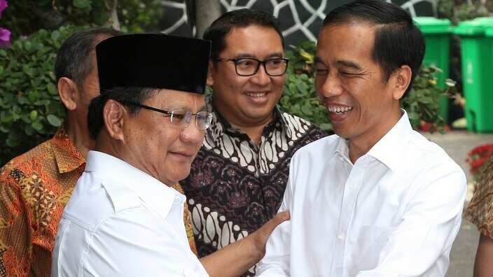 Prabowo Subianto meets his political rival Joko Widodo.