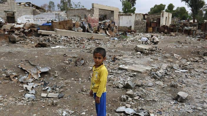 File photo: A boy stands amid rubble in Yemen. Civilians have borne the brunt of the ongoing conflict. (Getty Images)