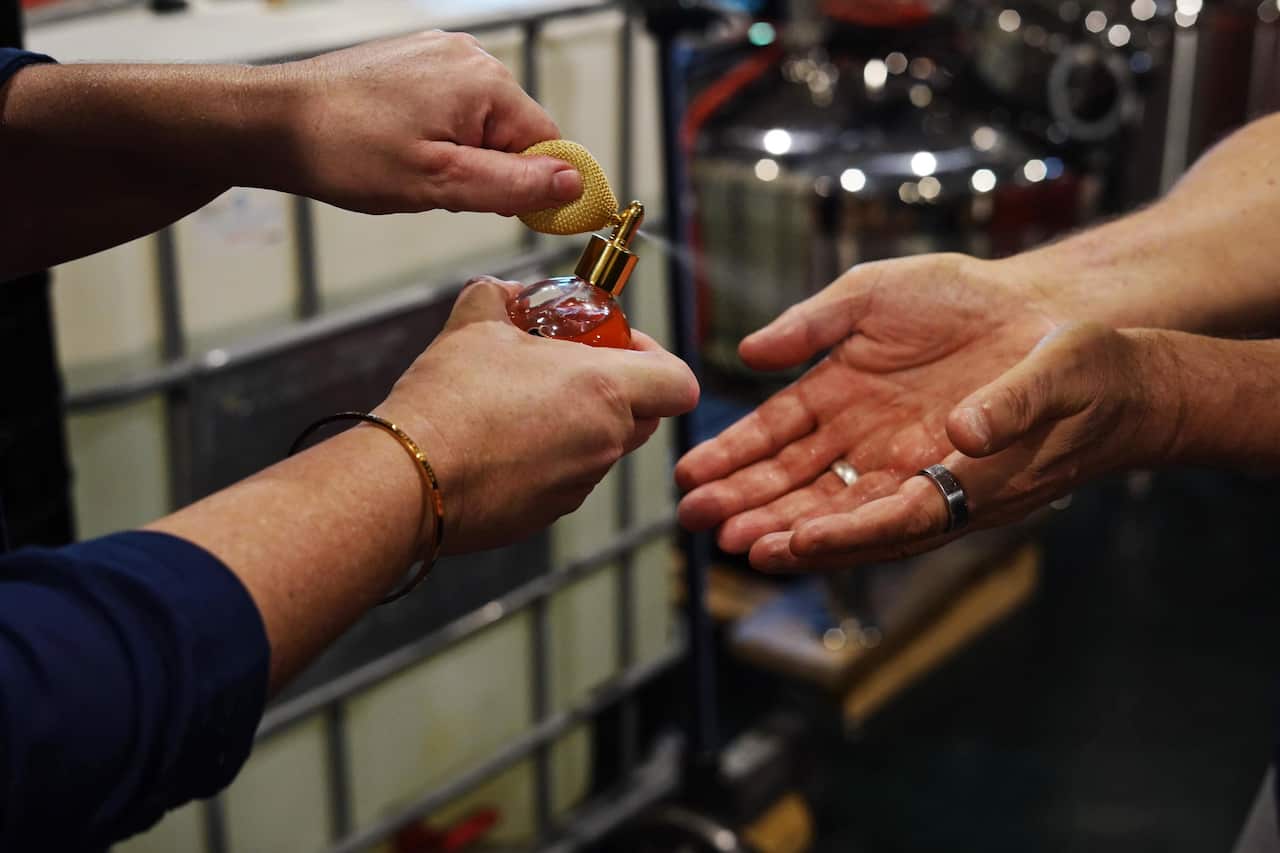 The hand sanitiser comes from a recipe on the World Health Organisation website and is 95 per cent ethanol