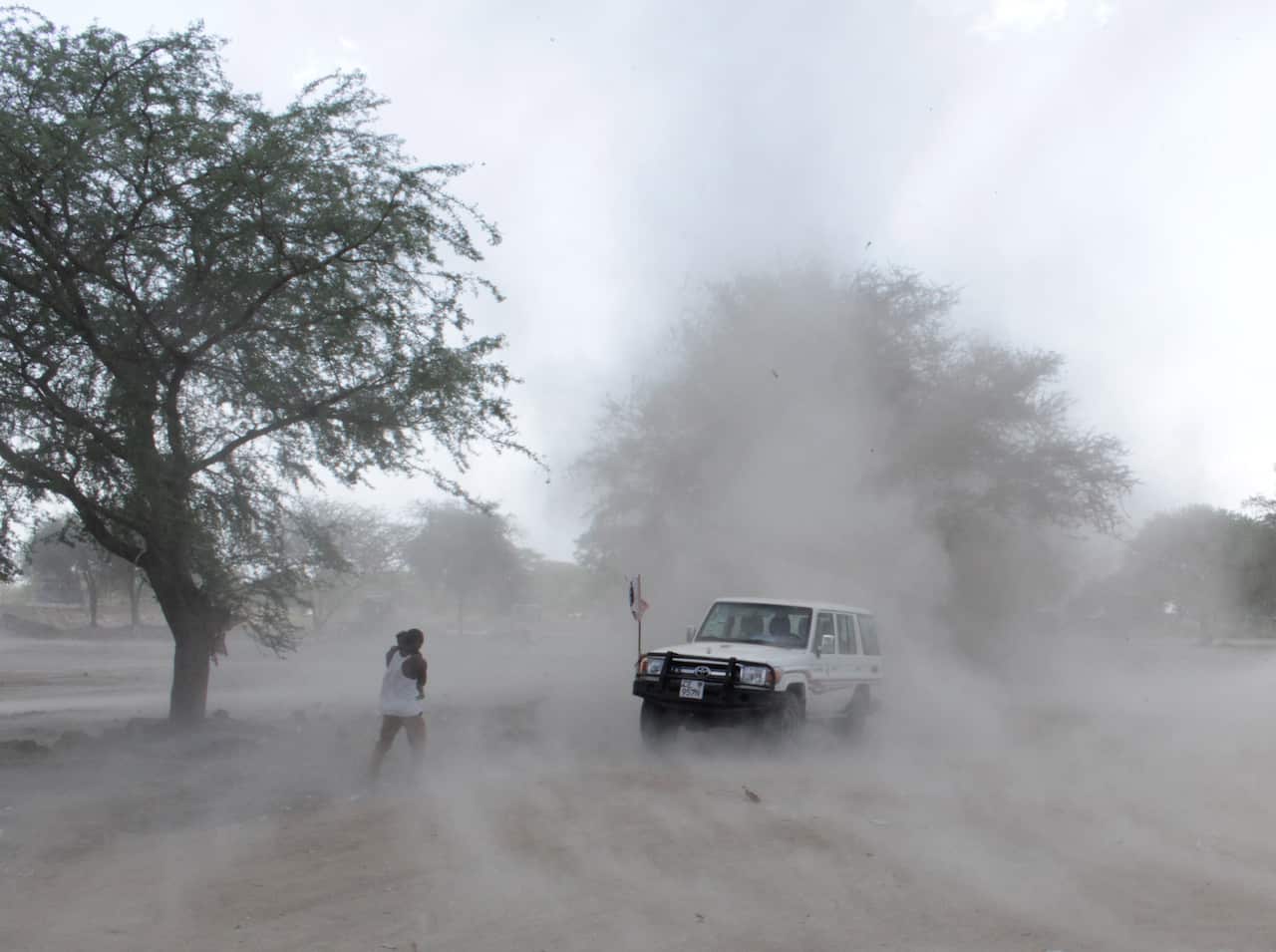 A dust storm hits Bor, Jonglei state in South Sudan where the government gained control over rebels in January. (Ilya Gridneff)