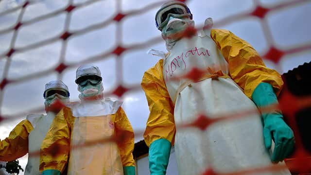 Ebola workers in protective clothing at Kailahun. (Getty)