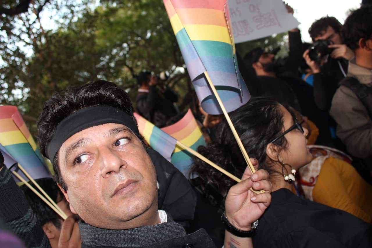 Indian LGBT rights activists attend a gathering in New Delhi, India on 11 December 2013.