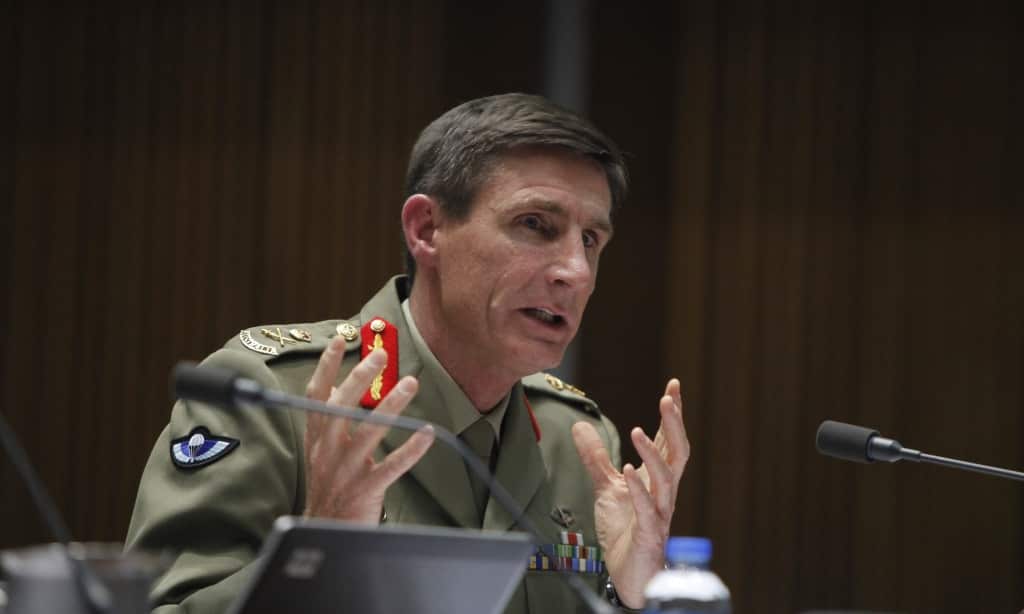 Commander of Sovereign Borders Operation Lieutenant General Angus Campbell during Senate Estimates at Parliament House in Canberra.