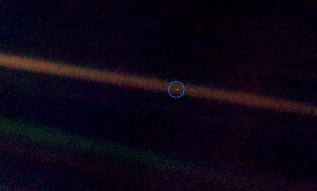 'The Pale Blue Dot' is a photograph of planet Earth taken in 1990 by the Voyager 1 spaceprobe from a record distance of about 6 billion kilometres.