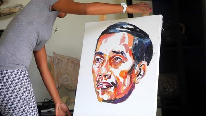 A painting by Bali Nine ringleader Myuran Sukumaran of Indonesian President Jokowi Widodo