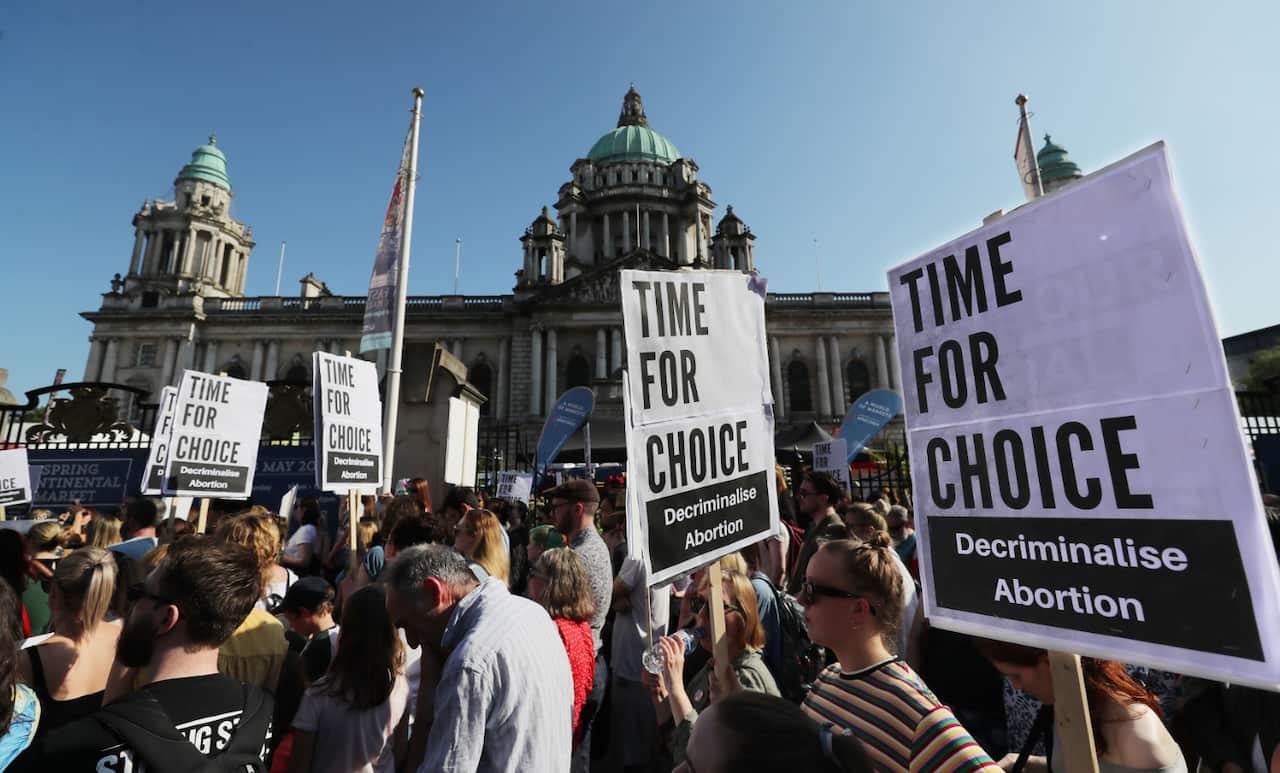 28/05/2018 05:30  People attend a People Before Profit protest calling of for provision of Abortion in Northern Ireland