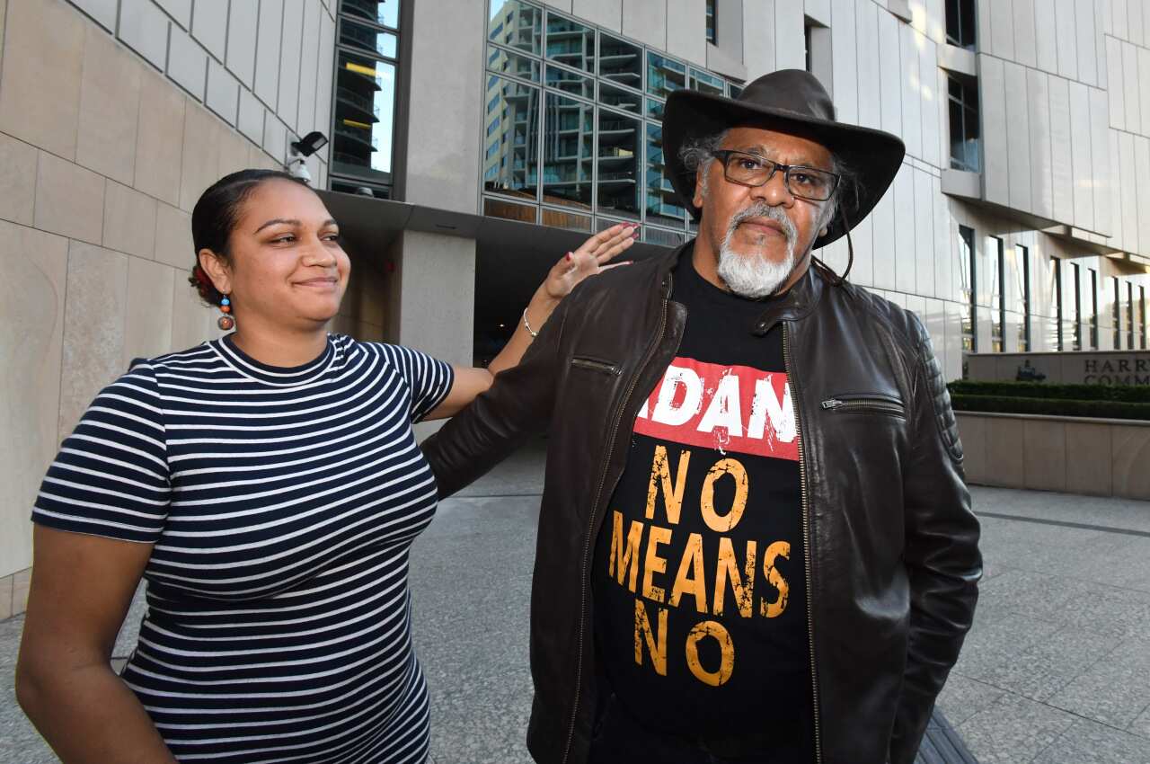 Murrawah Johnson (left) and Adrian Burragubba (right) from the Wangan and Jagalingou traditional owners group.
