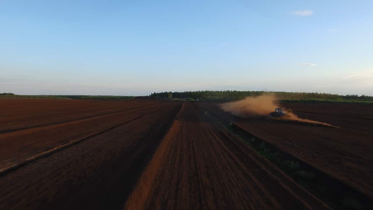 Aerial view of peat production site in Siikalatva, Finland.