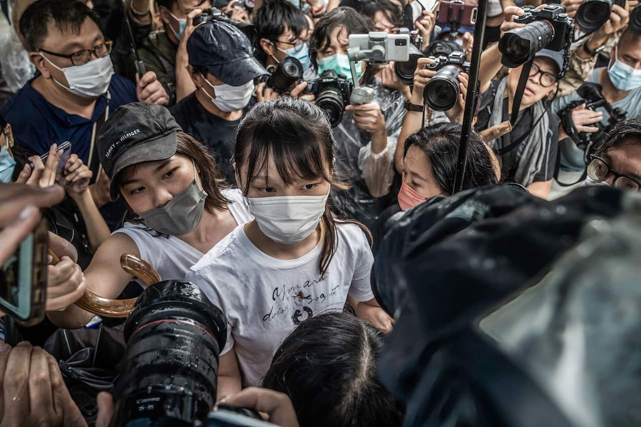 Agnes Chow is pictured after her release from the Tai Lam Correctional Institution.