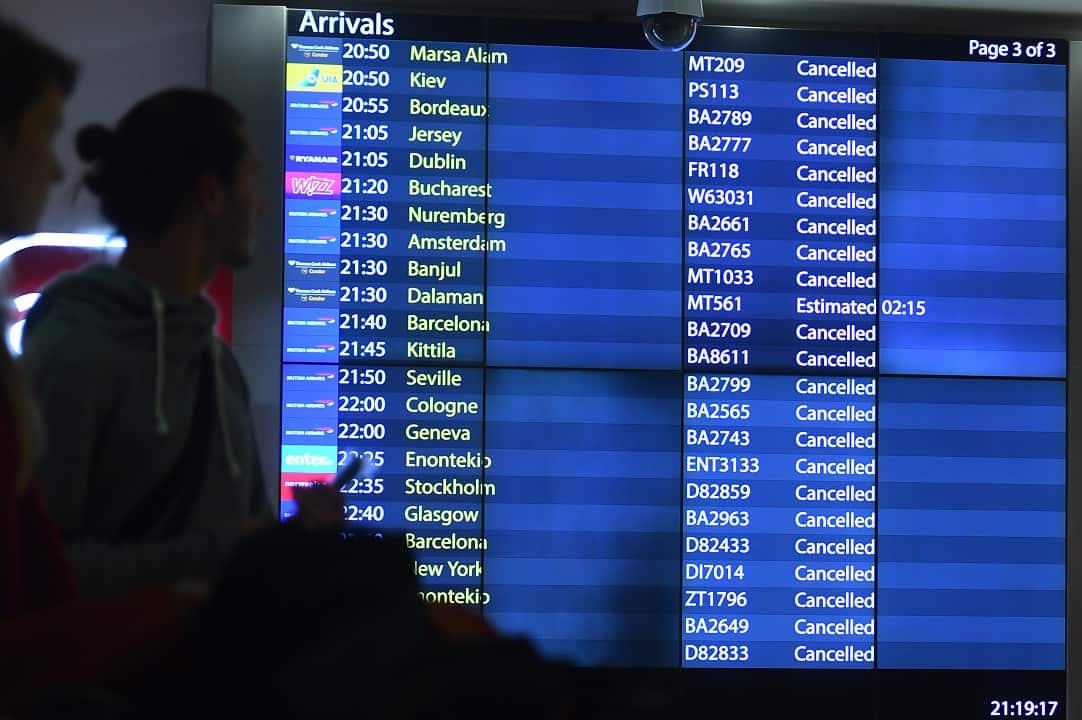 The Arrivals Board at Gatwick airport .