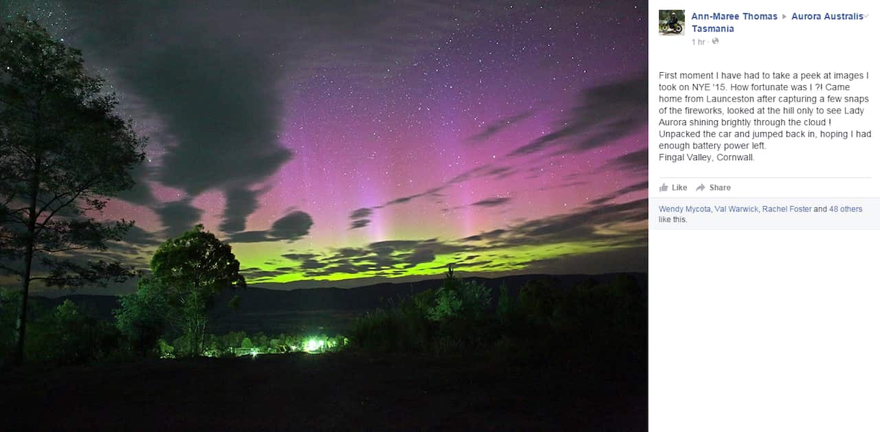An image of Aurora Australis from Launceston (Photo: Ann-Maree Thomas)