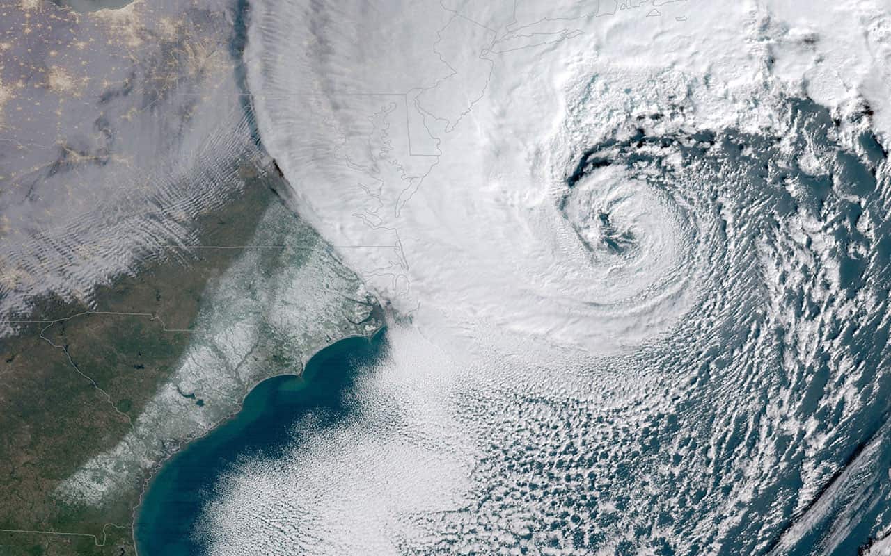 The winter storm, which rapidly intensified off of the mid-Atlantic coast, has battered coastal areas from Florida to Maine.