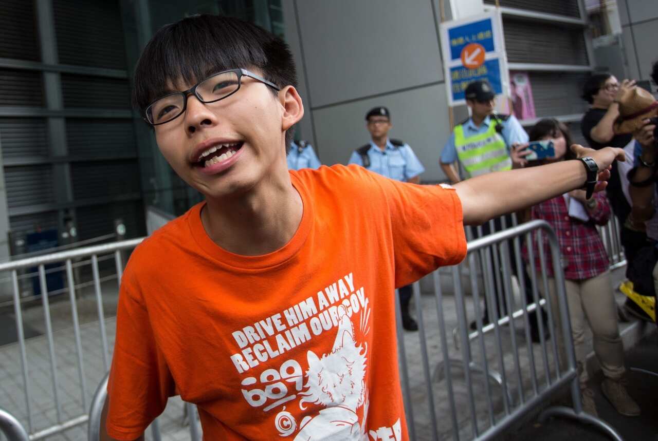 File image of student activist Joshua Wong leading protests in 2015 