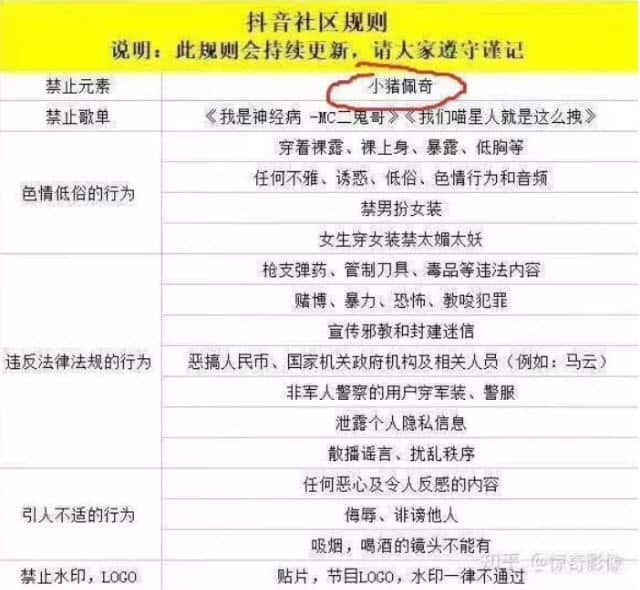 A screenshot of Douyin's community protocols listing Peppa Pig as a banned search has been widely shared.