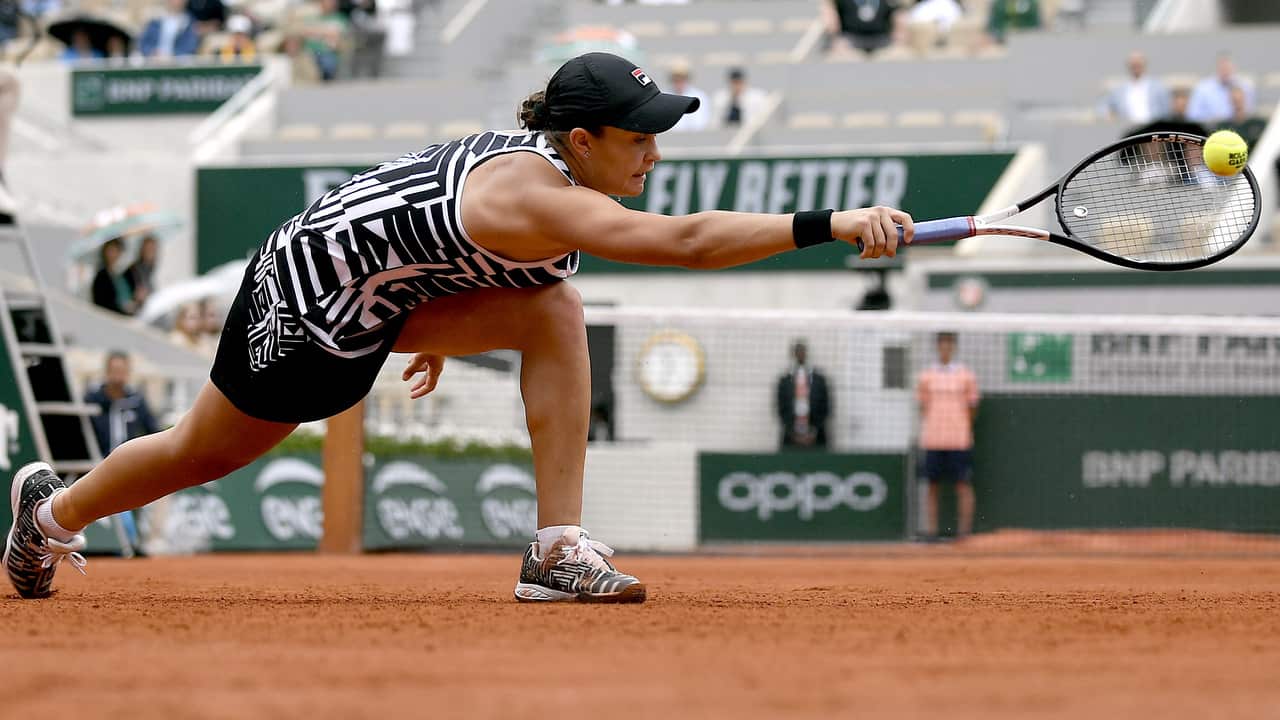 Ashleigh Barty of Australia plays Sofia Kenin of the USA during their womens round of 16 match during the French Open.