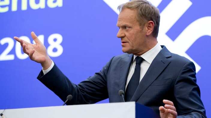 European Council president Donald Tusk at a media conference.