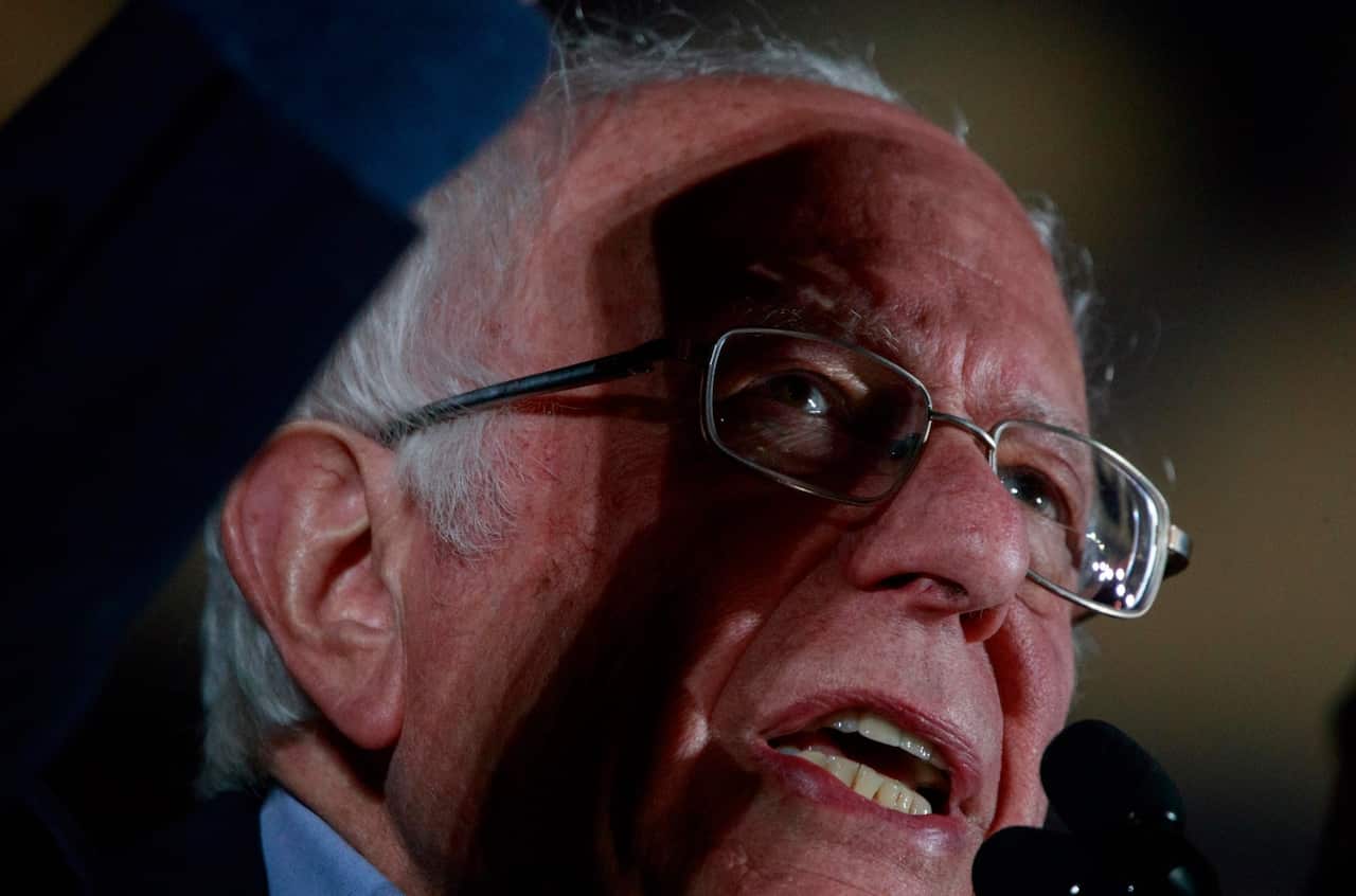 Democratic presidential nominee hopeful Bernie Sanders speaks to his supporters on the eve of the Nevada caucus.