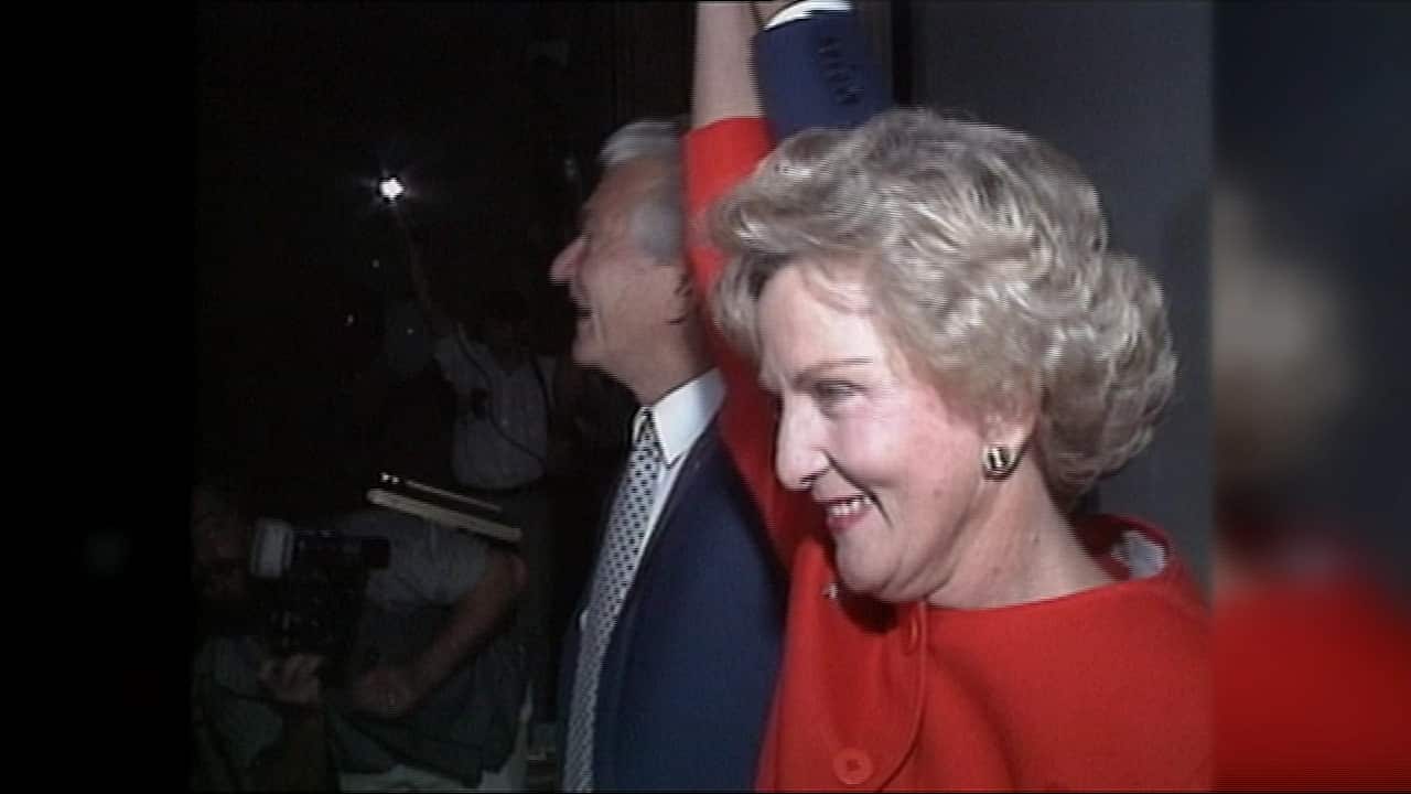 Bob and Hazel Hawke, election victory, 1990.