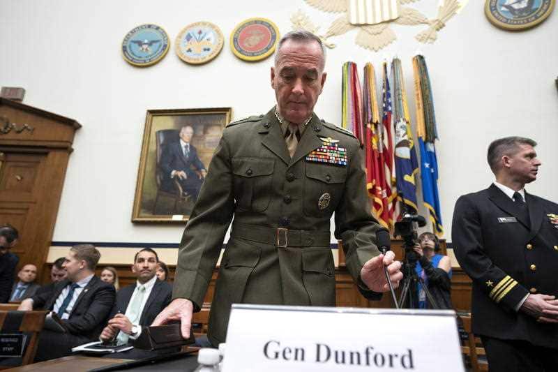 Chairman of the Joint Chiefs of Staff General Joseph Dunford prepares to speak at a House Armed Services Committee hearing on the Pentagon's 2020 budget.