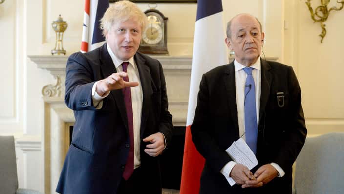 Foreign Secretary Boris Johnson meets French Foreign Minister Jean-Yves Le Drian for talks on May 14, 2018. 