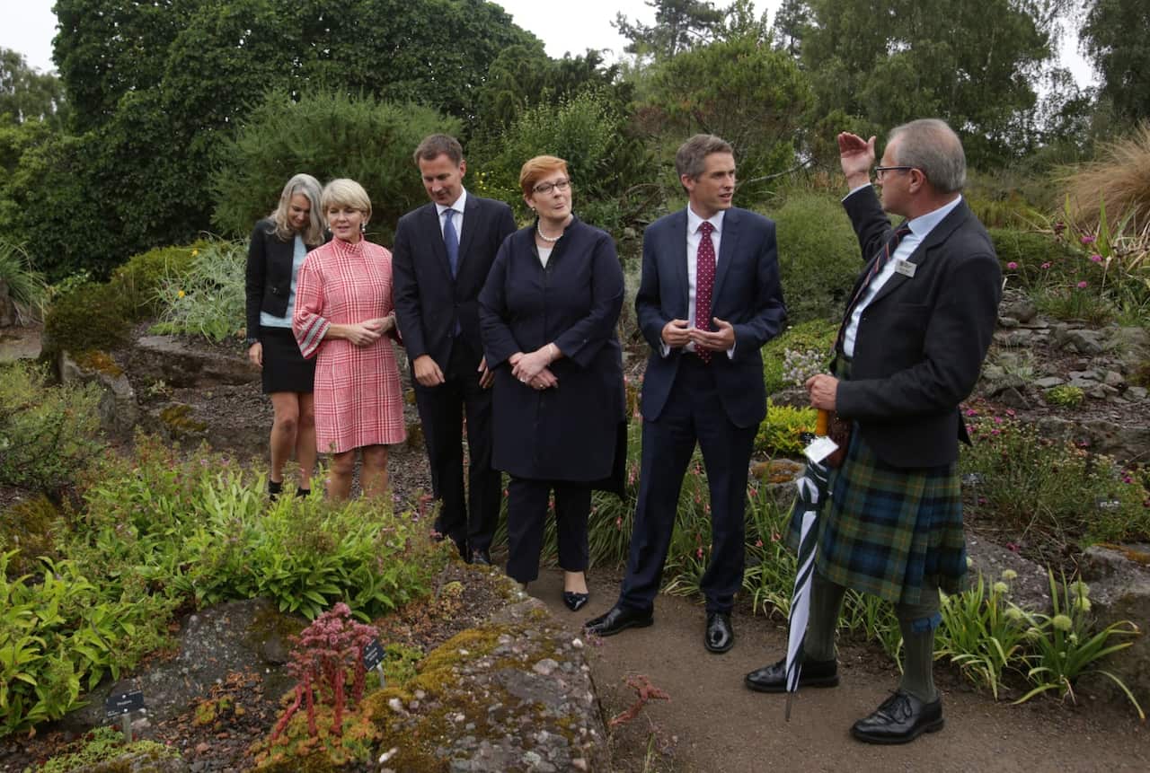 Foreign Secretary Jeremy Hunt and Defence Secretary Gavin Williamson with their Australian counterpart Foreign Minister Julie Bishop.