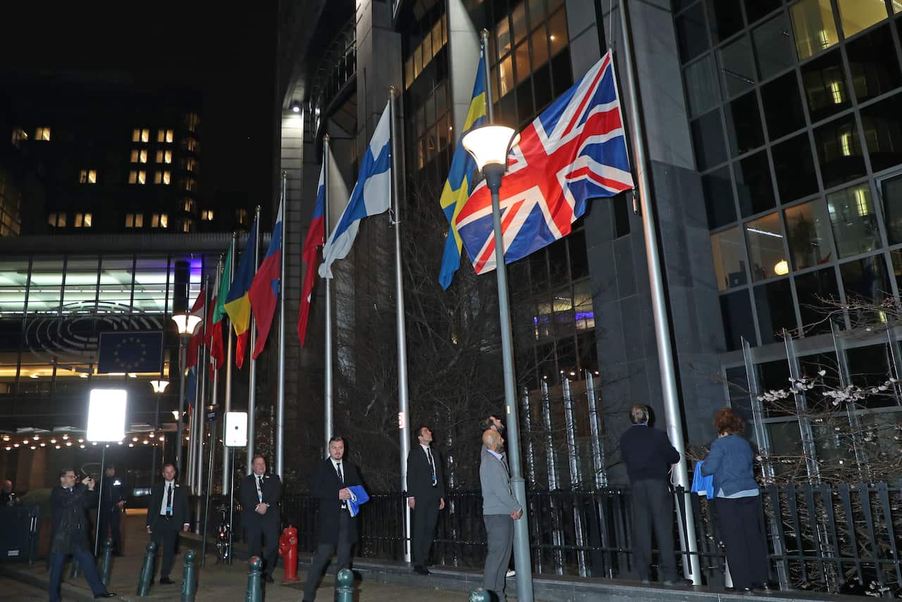 The Union flag taken down outside at the European Parliament in Brussels. Meanwhile, Maldives has rejoined the Commonwealth.