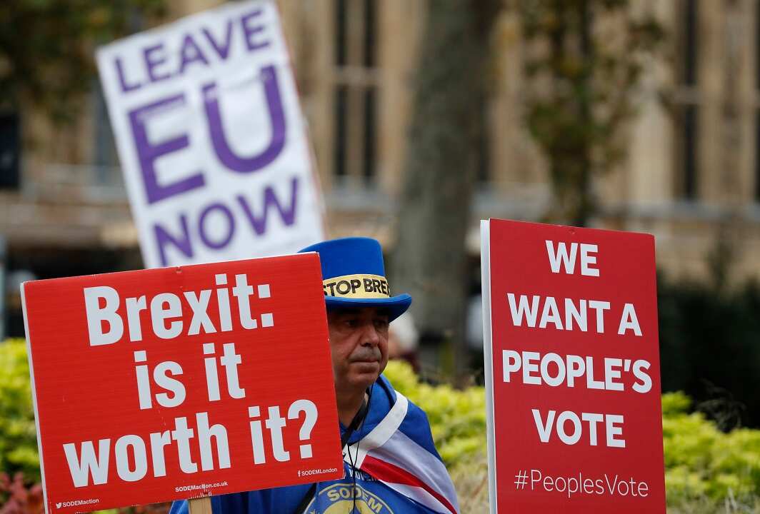 Pro and anti-Brexit protesters near Parliament in London.