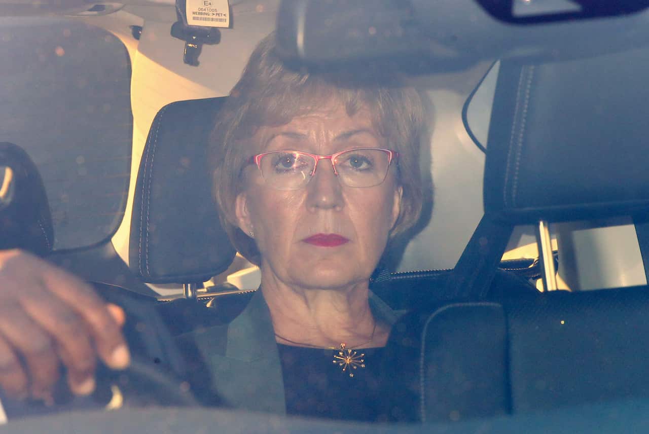 Leader of the House of Commons Andrea Leadsom leaves the Houses of Parliament after resigning.