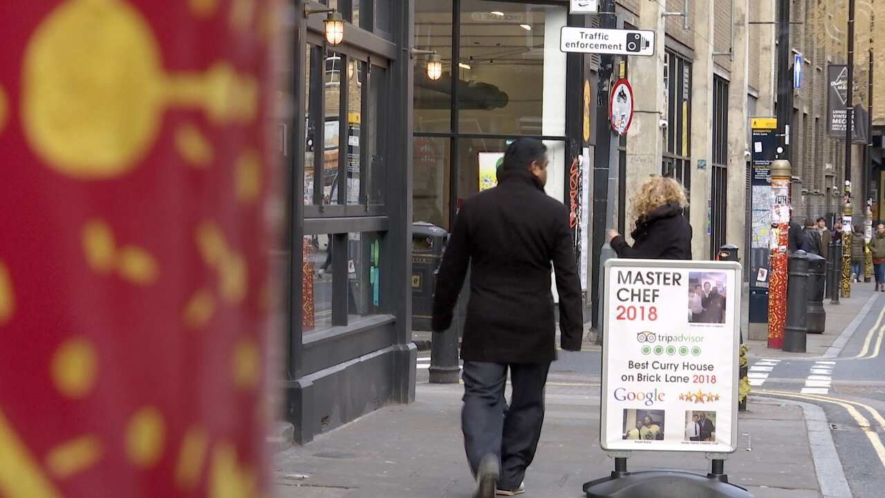 London’s Brick Lane, the capital’s most famous destination for Indian restaurants.