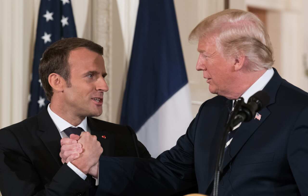 US President Donald Trump and French President Emmanuel Macron during a press conference at the White House