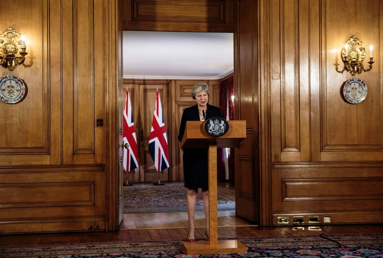 Prime Minister Theresa May speaking in Downing Street in the aftermath of the Salzburg summit